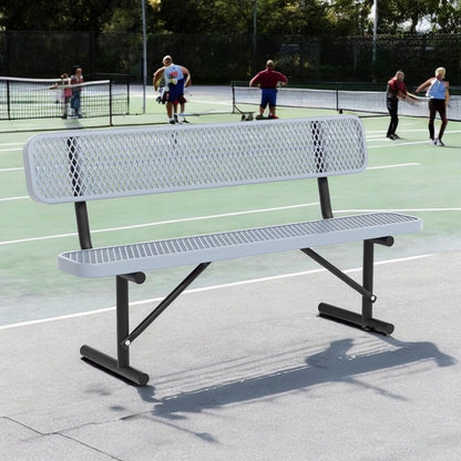 Heavy Duty Park Bench with Back Portable Frame, Outdoor Steel Bench with Backrest, Outdoor Park Bench Expanded Metal Mesh Bench for Lawn, Park, Deck, Garden, Patio, Porch, Black (Gray, 8FT)