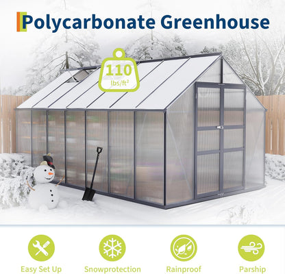 8×14FT Polycarbonate Greenhouse for Outdoors, Large Walk in Green House Kit and Winter Garden Planting, Enhanced Aluminum Green Houses for Outside to Protect Vegetables or Plants