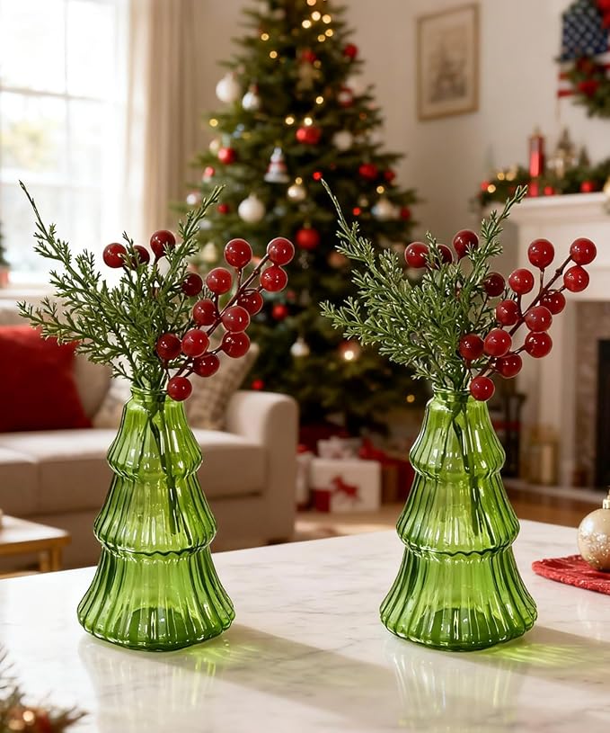 Nacome Christmas Tree Propagation Stations: 2PCS Plant Terrarium Glass Vases for Home Office Decor, for Plant Lovers Women Mom (Green)