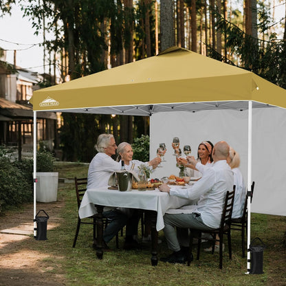 EAGLE PEAK Pop Up Canopy Tent with 1 Sidewall, Easy Setup Event Tent, Outdoor Sun Shade, Wheeled Carry Bag, Stakes and Guy Ropes, Instant Canopy 12x12, Beige