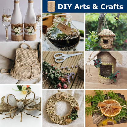 Vanhench Jute Twine 3mm x 328ft (100m), Jute Rope for Crafts Gardening Garden Plant Gift Wrapping Arts & Crafts Art Decoration Packing Material Christmas Twine Bulk Heavy-Duty (Brown)