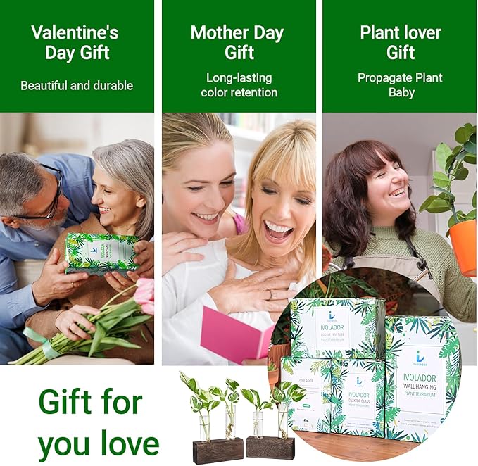 Propagation Station, Plants Terrarium, Plants Lover Gifts for Women,Plant Cutting Holder Home décor,Gifts for Women,House Warming New Home-4 Tubes-Brown