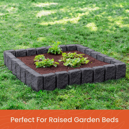 Beuta Landscape Edging | Garden Edging Border | Faux Stone Block XL for Lawn Edging, Flower Beds & Yard Edging – 1 Pack | Each Section Has 6 Blocks 48" L x 4" W x 9.5" H | 3 Spikes | Charcoal