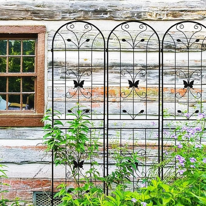 2 Pack Metal Garden Trellis 86.7" Black Fence Rustproof Garden Trellis for Climbing Plants Support Roses Flower Outdoor Lawn, Black