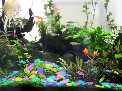 150 PCS Luminous Stones – Mixed Color Glow Rocks Decorations DIY Decorative Pebbles for Aquarium Fish Tank Sidewalk Garden Path Patio Terrace Lawn Yard Ornaments Colorful Cobbles Decor FD05MX150