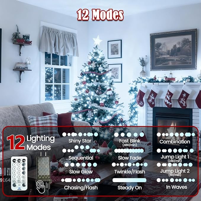 Voice Control 88ft 240LED Smart Christmas String Lights Outdoor/Indoor | String Lights Plug in with Remote, 12Modes, 7Voice Commands & Timers, Christmas Twinkle Light for Xmas Tree Decor (Cool White)
