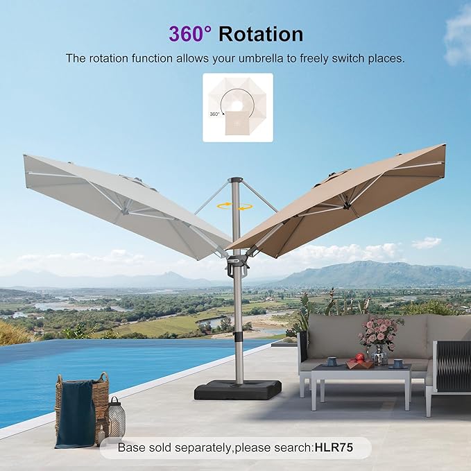 PURPLE LEAF 8' X 8' Left-right Tilting Patio Umbrella Outdoor Swivel Cantilever Umbrella Aluminum Offset Umbrella with Champagne Frame and 360-degree Rotation for Garden Deck Pool, Taupe