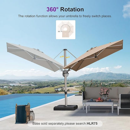 PURPLE LEAF 8' X 8' Left-right Tilting Patio Umbrella Outdoor Swivel Cantilever Umbrella Aluminum Offset Umbrella with Champagne Frame and 360-degree Rotation for Garden Deck Pool, Taupe