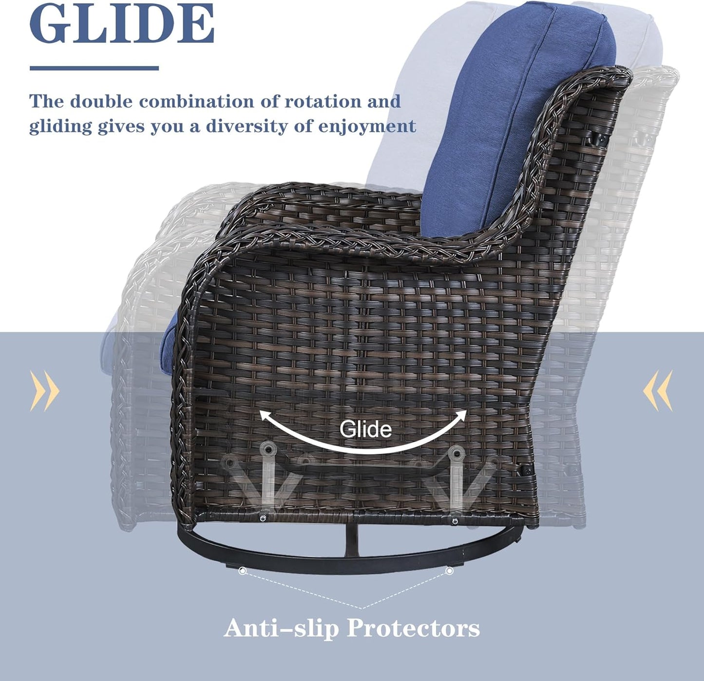 Outdoor Swivel Rcoker Patio Chair - 3 Pieces Wicker Swivel Glider Chairs with Side Table, Patio Furniture Set for Porch Deck Balcony Garden