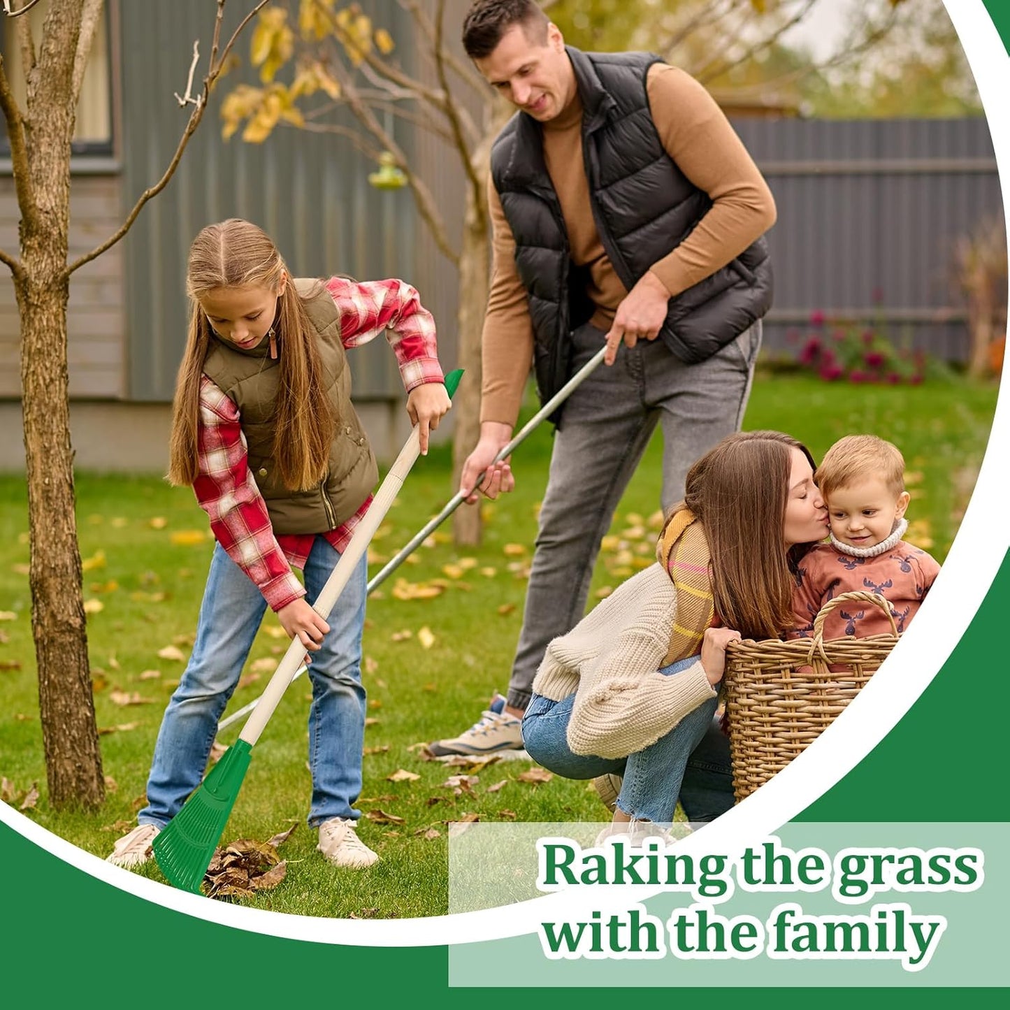 Therwen 8 Pcs Kids Rake 31" Child Size Plastic Lawn Rakes for Leaves Small Rake with Plastic Head and Wooden Handle Toddler Kid Gardening Tools for Leaves Gardening Camping(Green)