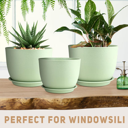 Plant Pots 12/10/9 inch Set of 3, Flower Pots with Multi Mesh Drainage Holes, Large Planters for Indoor Outdoor Garden Plants and Flowers. (Green)