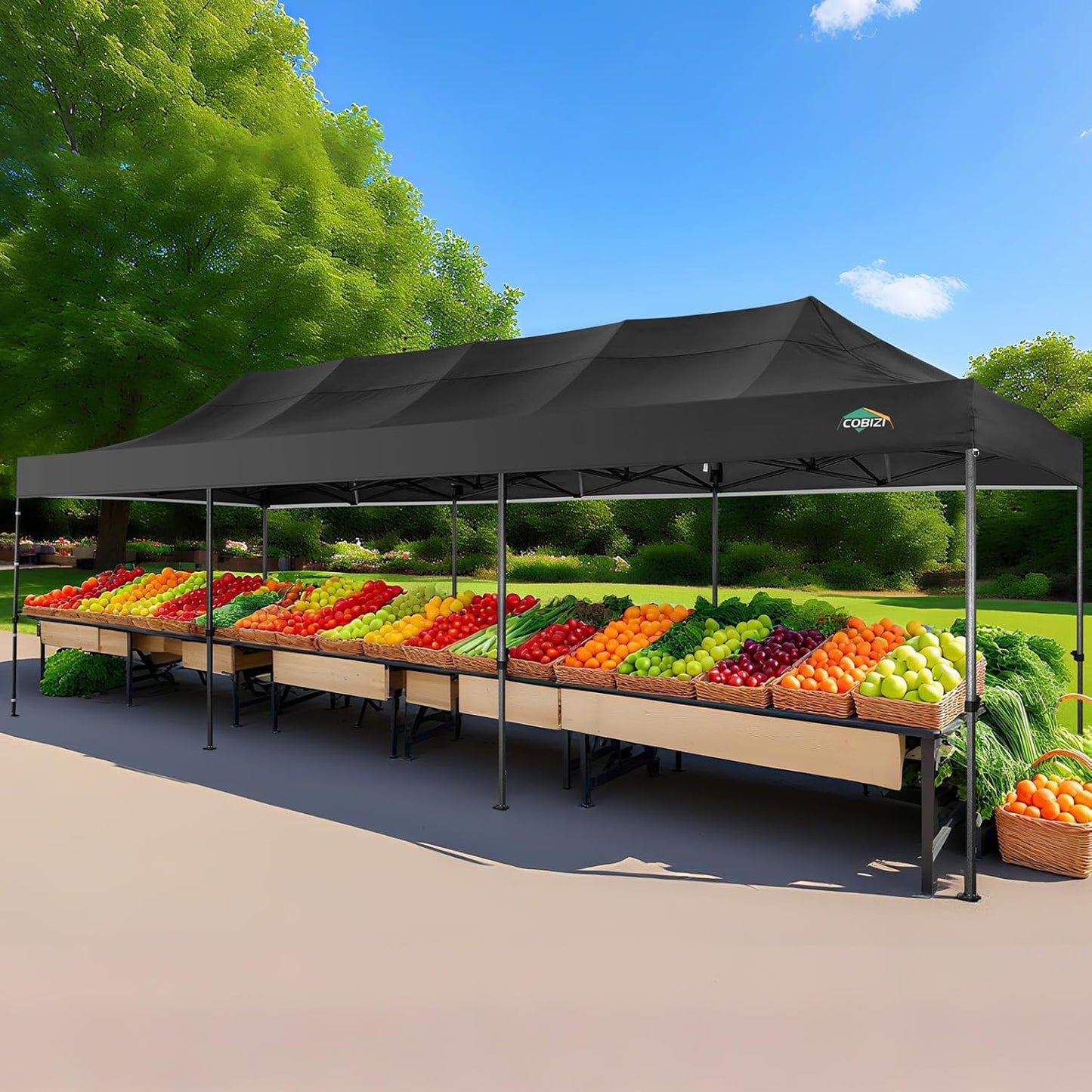 COBIZI 10x30 Pop up Canopy Heavy Duty Without Sidewalls, Easy Set-up Commercial Outdoor Party, 100% Waterproof Wedding Canopy Gazebo, 3 Height Adjustable with Wheeled Bag, Black