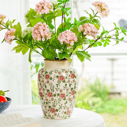 Sungmor Ceramic Flower Vase, Vintage Ice Cracked Glaze Porcelain Vase, Pretty Home Decor Vase for Flower Arrangement, Fresh Flowers, 10.2 Inch Tall Chinoiserie Pottery Vase, Pink Floral Pattern