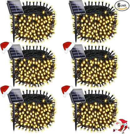 OZS 6 Pack 480LED Solar Christmas String Lights Outdoor, Waterproof 8 Modes Solar Tree Light, Green Wire Christmas Lights Outdoor for Garden, Party, Wedding, Christmas Decorations (Warm White)