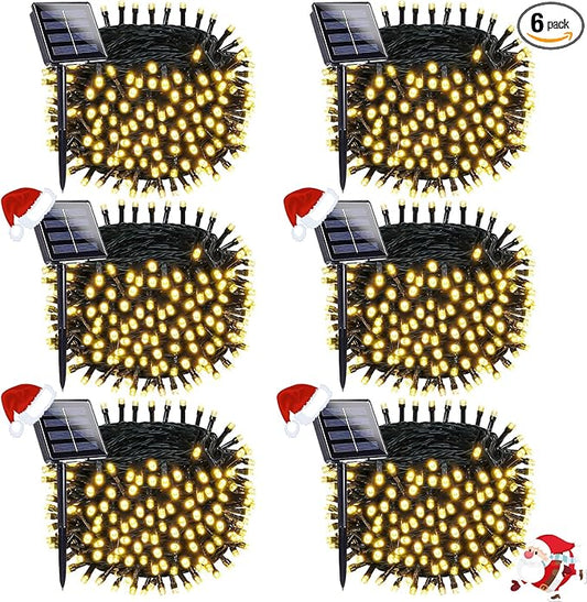 OZS 6 Pack 480LED Solar Christmas String Lights Outdoor, Waterproof 8 Modes Solar Tree Light, Green Wire Christmas Lights Outdoor for Garden, Party, Wedding, Christmas Decorations (Warm White)