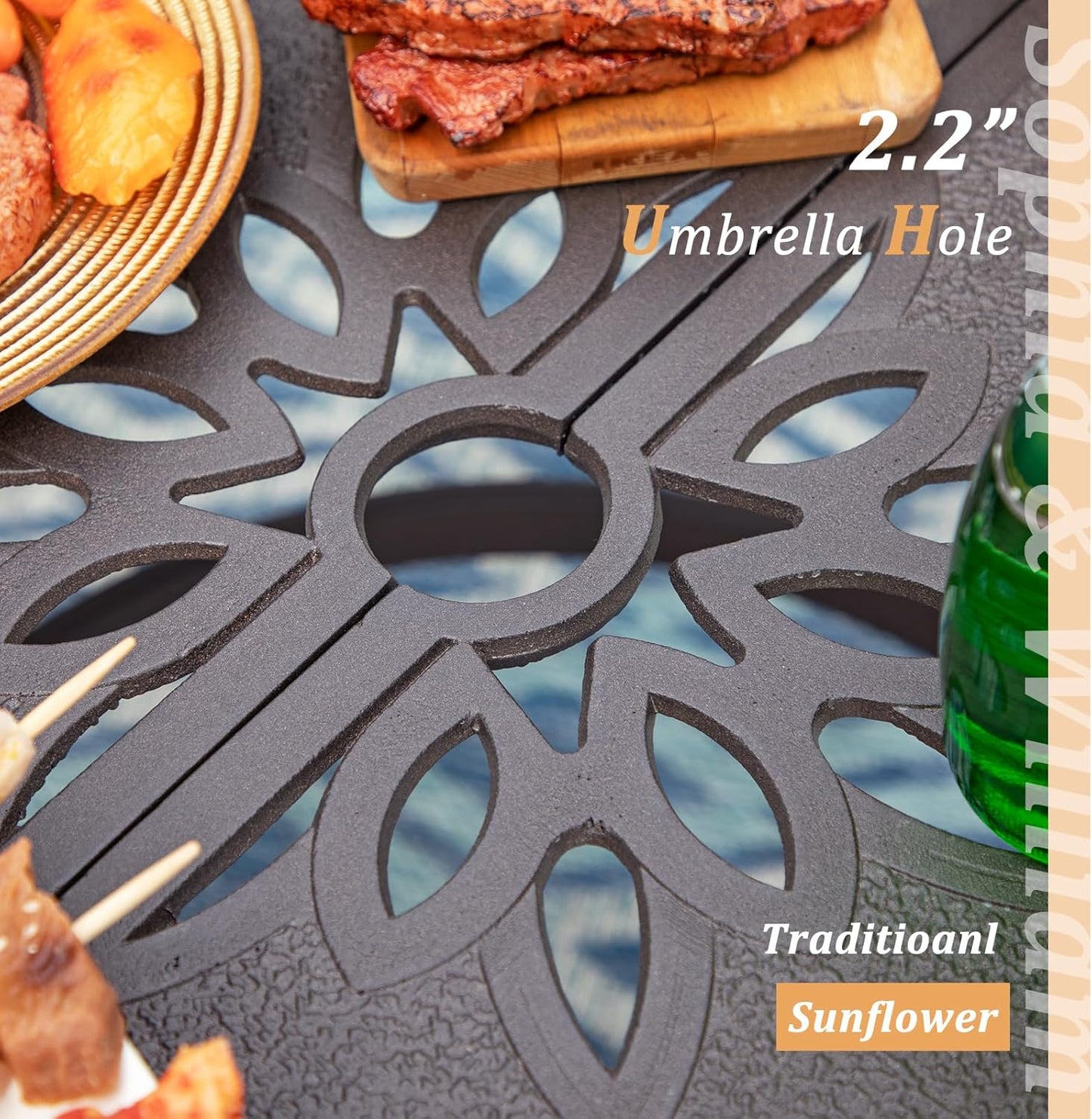 Sophia & William Outdoor Dining Table 6-Person Round Cast Aluminium, Patio Bistro Table with 2.2" Umbrella Hole for Porch Backyard, Bronze