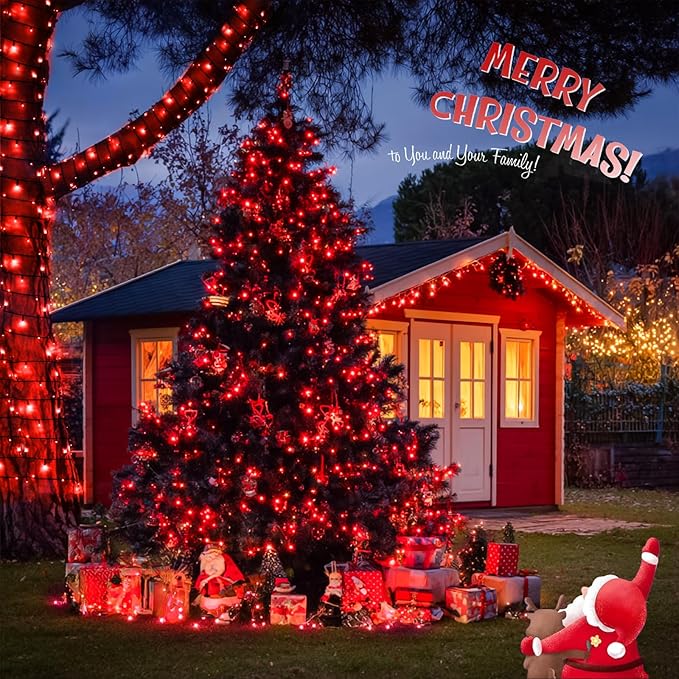 JMEXSUSS 2 Pack Red Christmas Lights Outdoor, Total 200 LED 66 FT Red Solar Lights for Outside, Solar String Lights Outdoor for Christmas Tree Yard Garden Decor