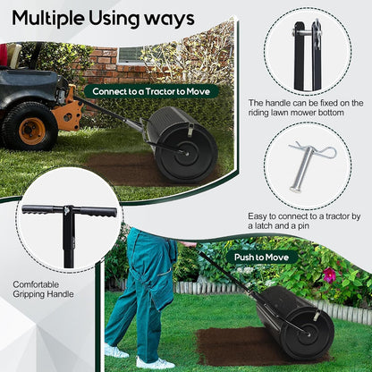 Compost and Peat Moss Spreader with Updated 2 in 1 ATV & T Shaped Handle, 16”WX48”L, Lawn and Garden Peat Moss Roller w/Laser Cutting Wire Mesh Baskets for Spreading Manure, Topsoil
