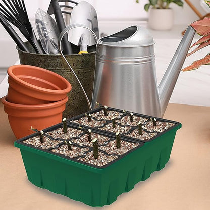 Gardzen 10-Set Garden Propagator Set, Black Seed Tray Kits with 120-Cell, Seed Starter Trays with Dome and Green Base 6.6" x 4.5" (12-Cell Per Tray)