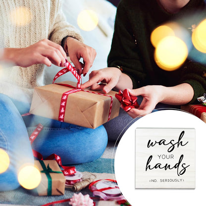 Wash Your Hands No Seriously Wooden Sign - Funny White Block Plaque Desk Decoration-5x5 inches Rustic Wood Block Gifts For Friends Family Coworkers-Restroom Bathroom Tabletop Favors & Supplies-A05