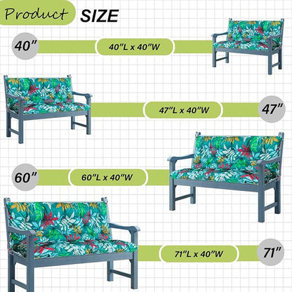 Replacement Cushions for Outdoor Swing, Outdoor Cushions for Patio Furniture with Backrest, Waterproof Thicken 4" porch swing cushions, for Outdoor Patio Garden Furniture(Flower color 40 * 47 in)