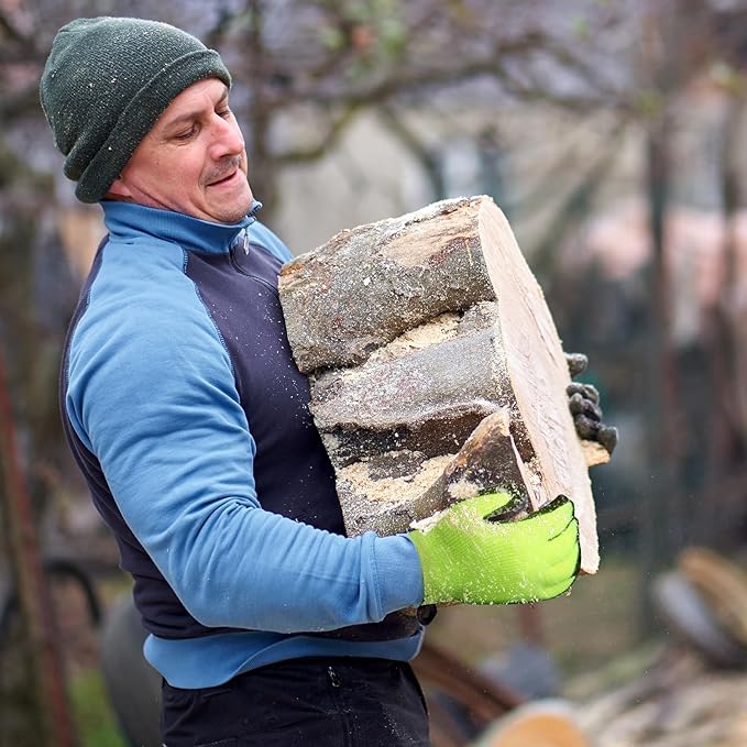 Kebada T3 Winter Work Gloves for Men and Women, Warm Knit Cold Weather Work Gloves, Thermal Insulated Freezer Gloves, 100% Latex Coating Non-slip Grip, Long Wrist Design, 1 Pair, Green, Large