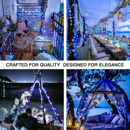 suddus 2 Pack 33ft Solar Fairy String Lights Small, 100 Led Blue Solar Fairy Lights Outdoor, 8 Modes Solar Christmas Lights Copper Wire for Trees Garden Patio Yard Deck Fence Party Decorations