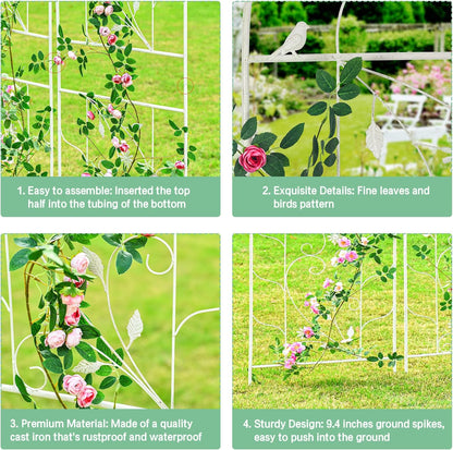 Sungmor Metal Trellises for Climbing Plants, Overall 20 Inch Width & 82.5 Inch Tall, 2PC White Pack, Decorative Retro Style Trellis Fence Panels, Garden Plant Support, Flower Rose Climbing Rack