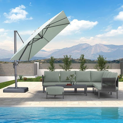 PURPLE LEAF 9 FT Cantilever Patio Umbrella Outdoor Aluminum Offset Square Umbrella with 3 Years Fade Resistance Recycled Fabric and 360-degree Rotation for Deck Pool Garden, Mint Green