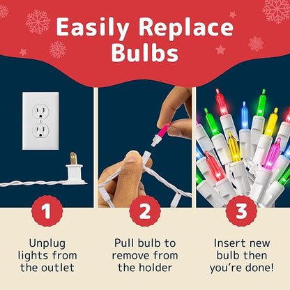 PREXTEX Bright & Colorful Christmas Lights (60 Feet, 300 Lights) - Fall Decor & Christmas Tree Lights with White Wire - Indoor/Outdoor String Lights – Multi-Color Twinkle Lights