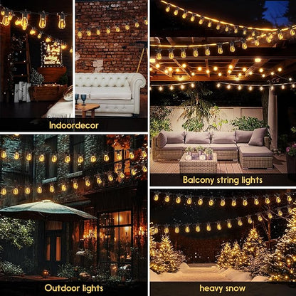 S14 Solar String Lights Outdoor with Remote 100 FT, USB & Solar Dual Charging, Waterproof, 8 Modes 3 Timers, 34+3 LED Shatterproof Bulbs, Dimmable Solar Light for Camping Backyard Bistro Porch Garden