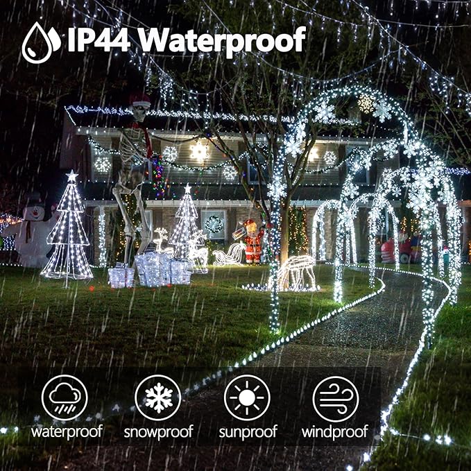 Connectable 100LED 42Ft 13Modes Christmas String Lights Indoor Outdoor | Extendable Green Wire Cool White Christmas Tree Lights with Timer | Twinkle Fairy Light Plug in for Xmas Tree(Cool White)