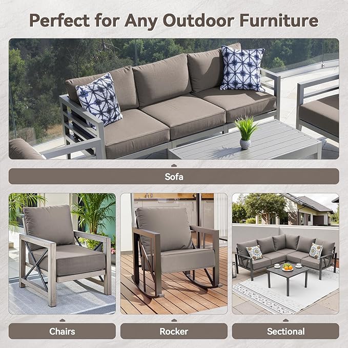 Luxury 6" Outdoor Cushions for Patio Furniture, 24x24x6" Thick Seat Cushion Set of 4, Fade Resistant Couch Chair Replacement Cushions High Density Deep Wicker Chair Cushion w/ Removable Cover Gray