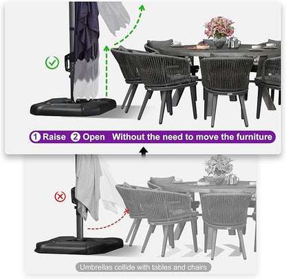 PURPLE LEAF 11.5' X 11.5' Telescopic Patio Umbrella Outdoor Cantilever Umbrella Square Up Down Lifting Offset Umbrella with 360-degree Rotation for Garden Deck Pool Patio Navy