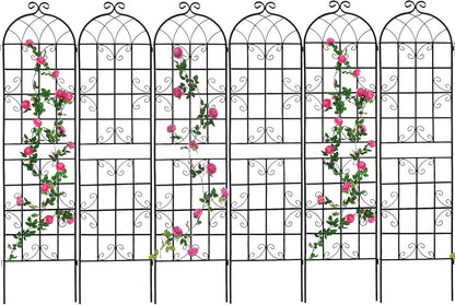 6 Pack Metal Garden Trellis 86.7" H Garden Fence Rustproof Trellis for Climbing Plants Support Roses Flower Outdoor Lawn, Black 7.2FT Tall
