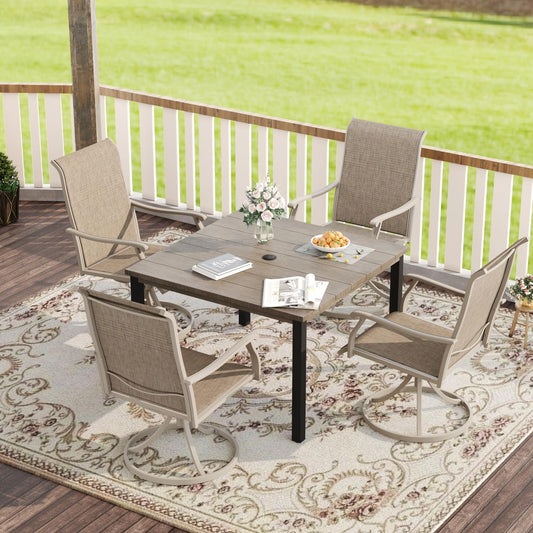 VICLLAX 40.2" Square Patio Dining Table for 4, Outdoor Table with Umbrella Hole, All Weather Metal Patio Table, Grey Wood Grain Tabletop