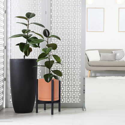 D'vine Dev Terracotta Planter with Ebony Stand - 10 Inch Modern Round Flower Pot with Wood Planter Holder, Terracotta, 55-B-L-5