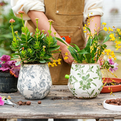 Sungmor Vintage Ceramic Plant Pots, Set of 2 Pretty Ice Cracked Glaze Ceramic Flower Pots, 5.7in. Herb Planters with Drainage Hole, Tuscan Planters for Indoor Outdoor Plants, Home Garden Decor Pot
