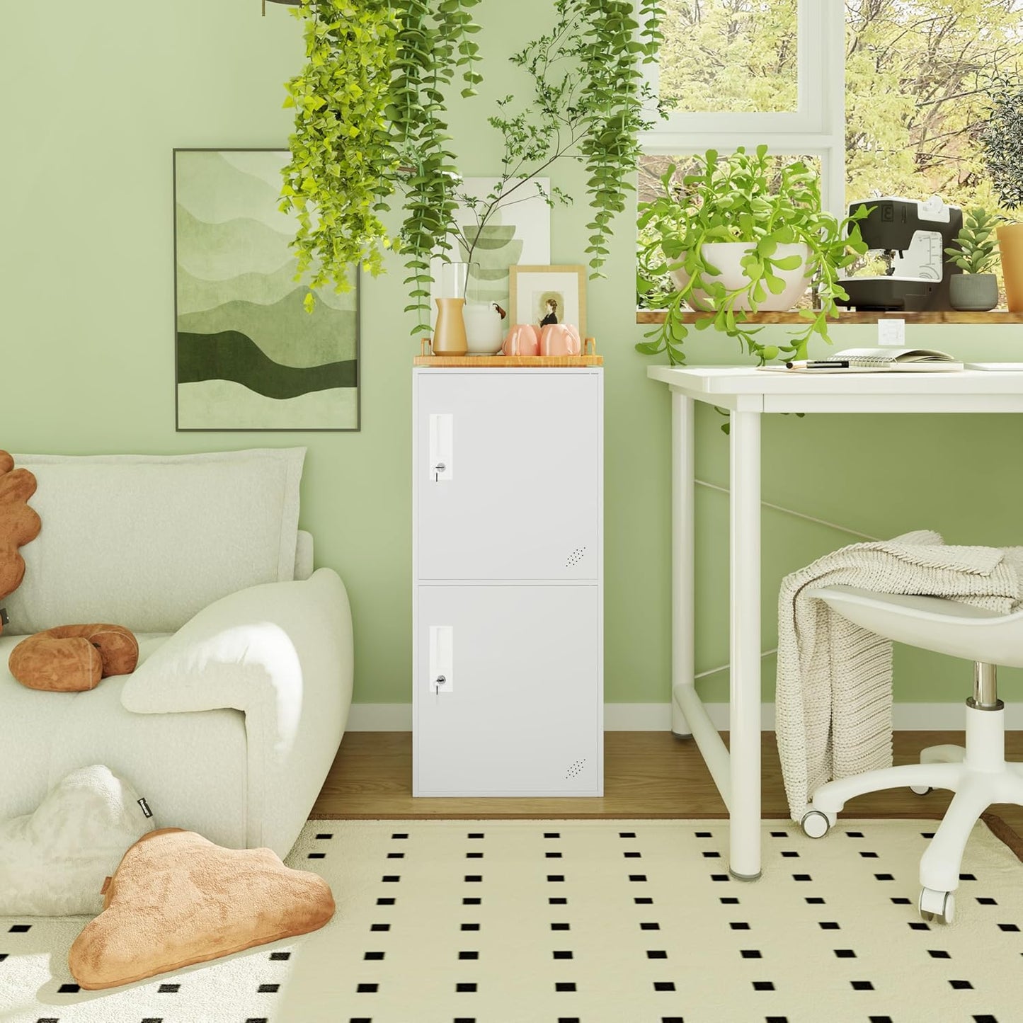 2 Door Metal Vertical Storage Locker for School, Office, Home,Gym,Stackable Steel Storage Cabinet with Lock,Anti-Falling Device. (2 Door, White)