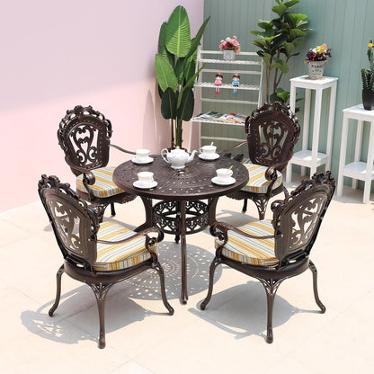 Outdoor Table Cast Aluminum Round Patio Table with Umbrella Hole All Weather Outdoor Dining Tables for Lawn Garden Backyard (90cm Round Tables with Slanted Lattice)