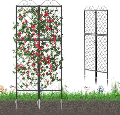 Zhongma 2 Pack Metal Garden Trellises for Climbing Plants, 77.2 Inch Tall Metal Fence Plant Support Trellis for Flower and Vagetable