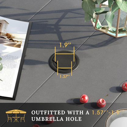 VICLLAX 63" Rectangle Patio Dining Table for 6, Outdoor Dining Table with Umbrella Hole, All Weather 6 Person Metal Patio Table for Lawn Garden, Grey Tabletop