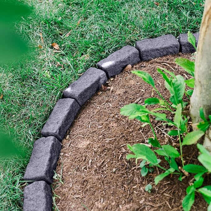 Beuta Landscape Edging | Garden Edging Border | Faux Stone Bricks for Lawn edging, Flower beds, Pathways & Yard Edging– 10 Packs | Each Section Has 6 Bricks 48"L x 4"W x 2.25"H | 30 Spikes |Charcoal