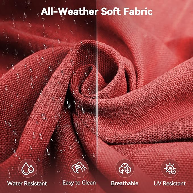 Luxury 6" Outdoor Cushions for Patio Furniture, 24x24x6" Thick Seat Cushion Set of 2, Fade Resistant Couch Chair Replacement Cushions High Density Deep Wicker Chair Cushion w/ Removable Cover, Red