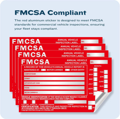 20-Pack DOT Compliant Aluminum Annual Vehicle Inspection Label – Red FMCSA Label with Punch Boxes