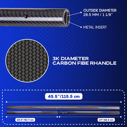 CKG Metal Detector Shovel Travel Carbon Handle Total Length 45.5' Diam 1.1 for Scoop Shovel, Universal Lightweight Pole for Beach Metal Detecting Digging Tools – Black/Travel Size