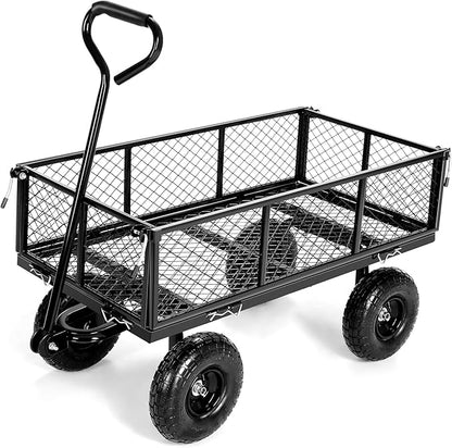 Homdox 880LB Heavy Duty Garden Cart on Wheels, Professional Utility Wagon with 180° Rotating Handle, Foldable Mesh Sides for Landscaping, Yard Work, Farming, Camping & Outdoor Projects