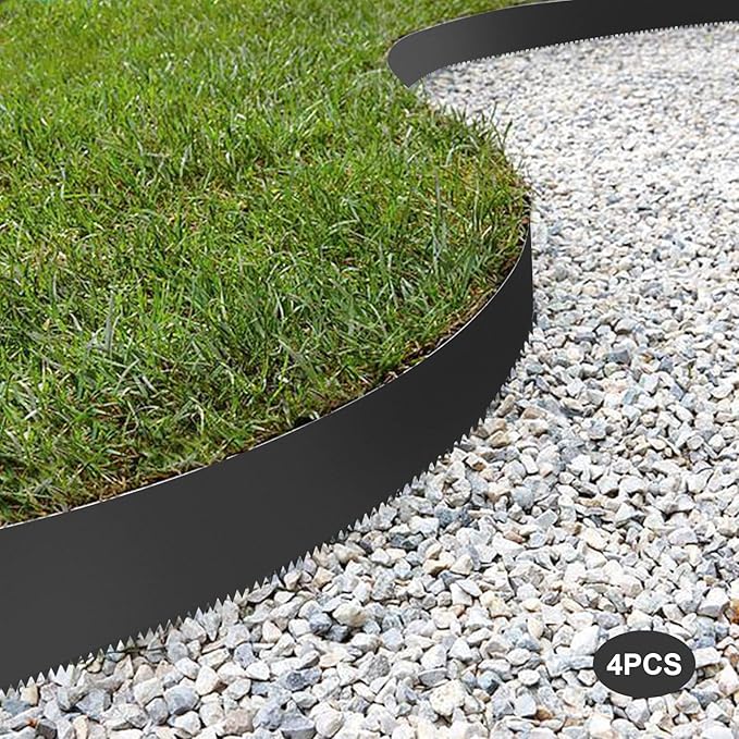 40" x 8" Steel Landscape Edging, 4PCS Garden Landscape Edging Border Metal Steel Lawn Edging Garden Border Edging for Landscaping Black Lawn Edge for Garden Yard