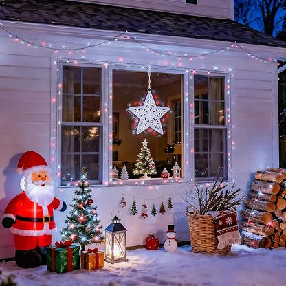 JMEXSUSS 2 Pack Red and White Christmas Lights, Each 100 LED 33ft Solar String Lights Outdoor Waterproof, 8 Modes Green Wire Solar Lights for Outside Tree Garden Patio Party Decoration