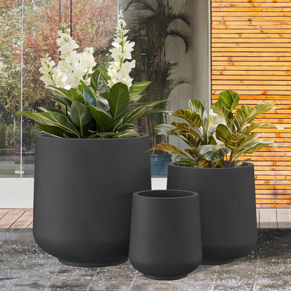 Kante 15.3"+11.6"+8.2" Dia Round Concrete Planter, Large Outdoor Indoor Planter Pots Containers with Drainage Holes and Rubber Plug for Home Garden Patio, Black